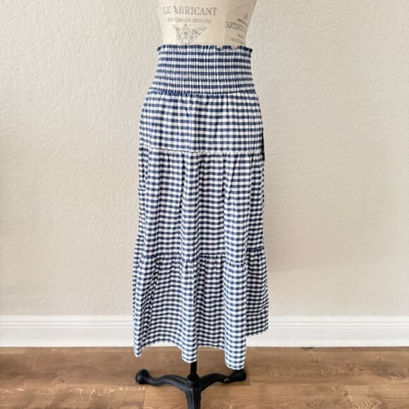 100% Cotton Universal Thread Navy and White Checkered Midi Skirt - Picture 1 of 6